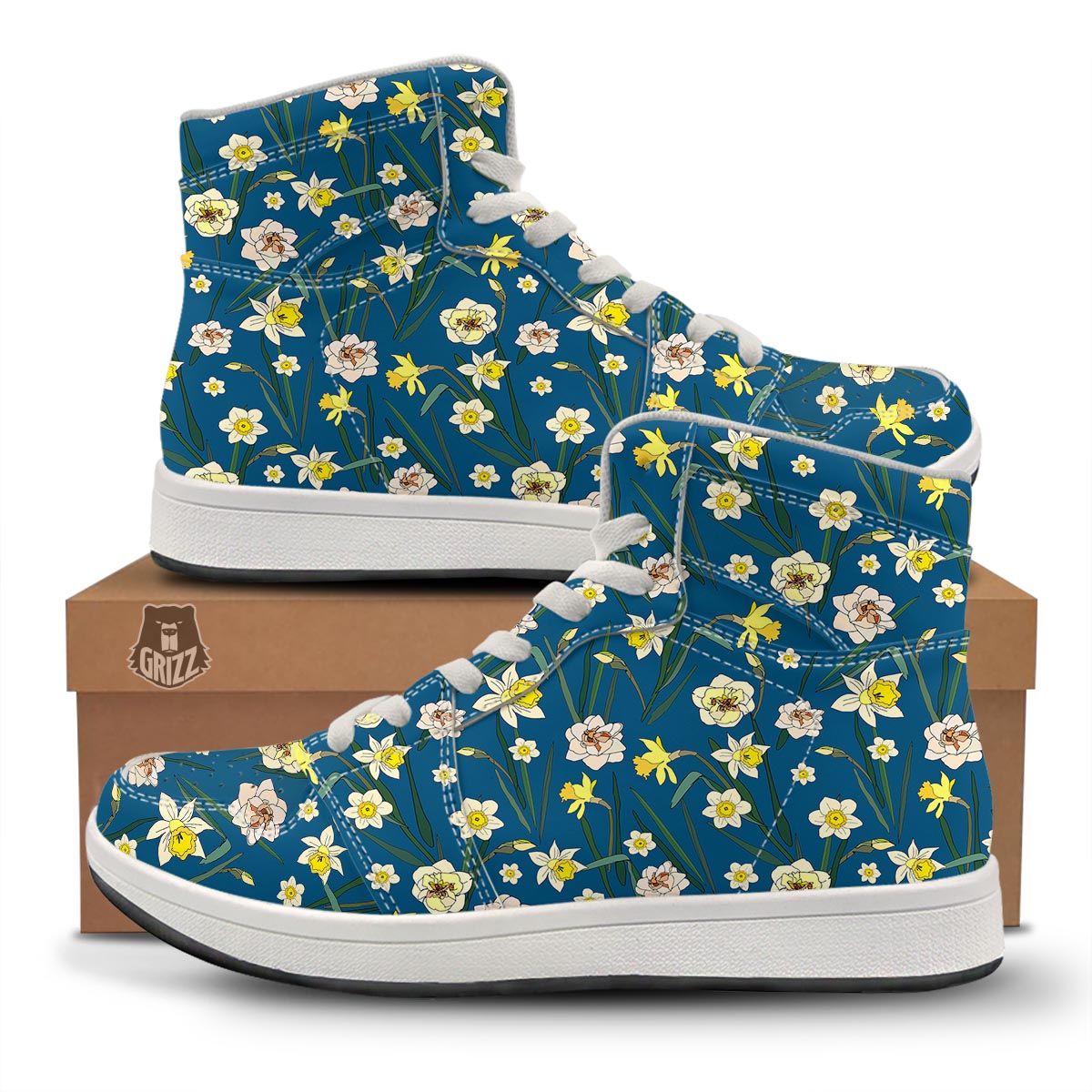 Flower Spring Daffodil Print Pattern High Top Sneakers-grizzshop