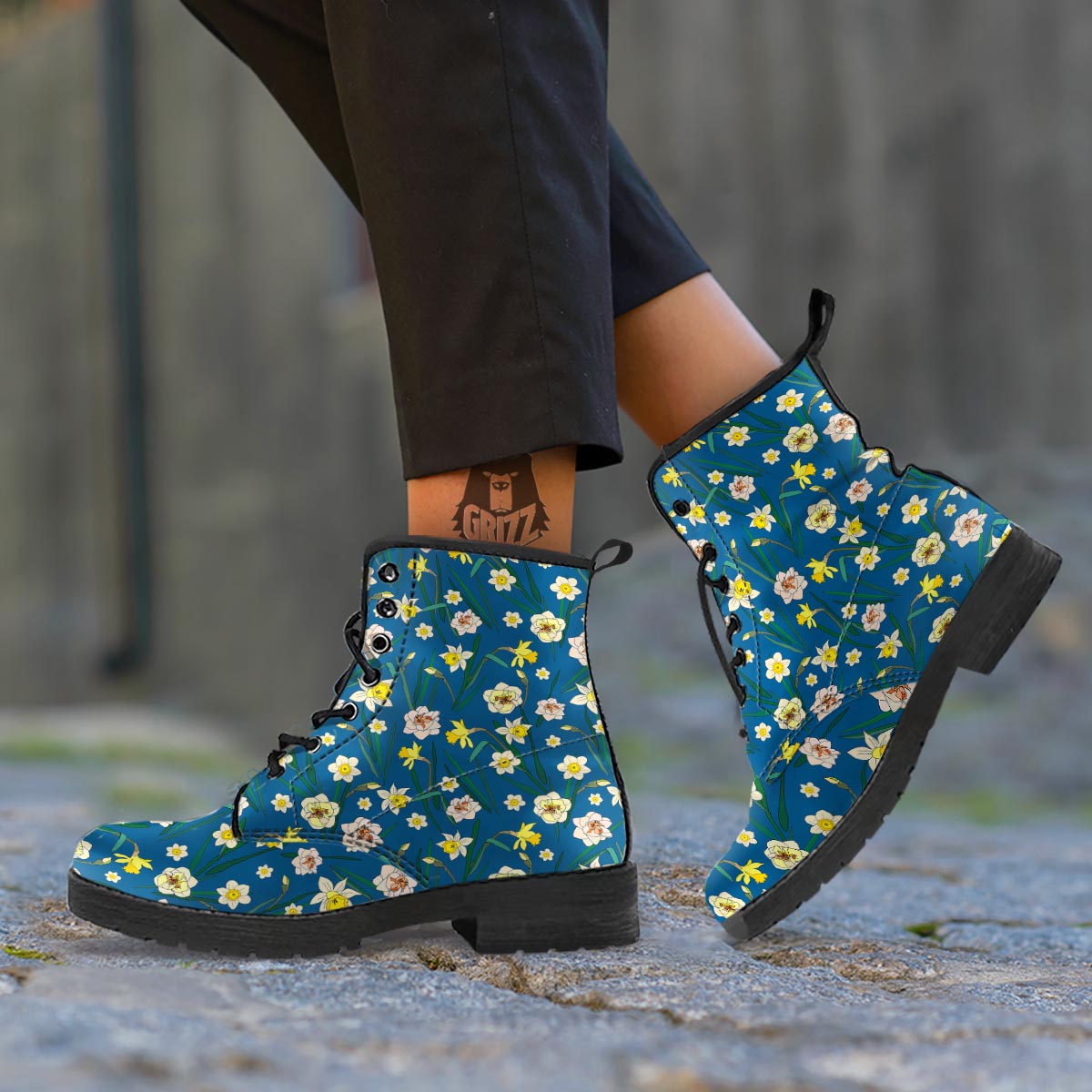 Flower Spring Daffodil Print Pattern Leather Boots-grizzshop