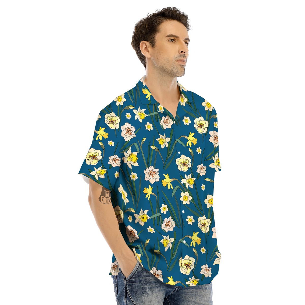 Flower Spring Daffodil Print Pattern Men's Hawaiian Shirt-grizzshop