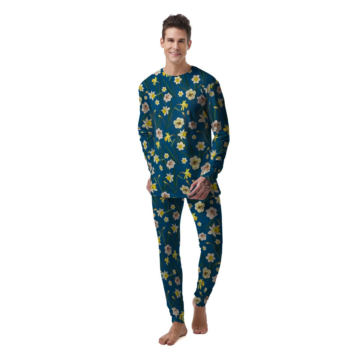 Flower Spring Daffodil Print Pattern Men's Pajamas-grizzshop