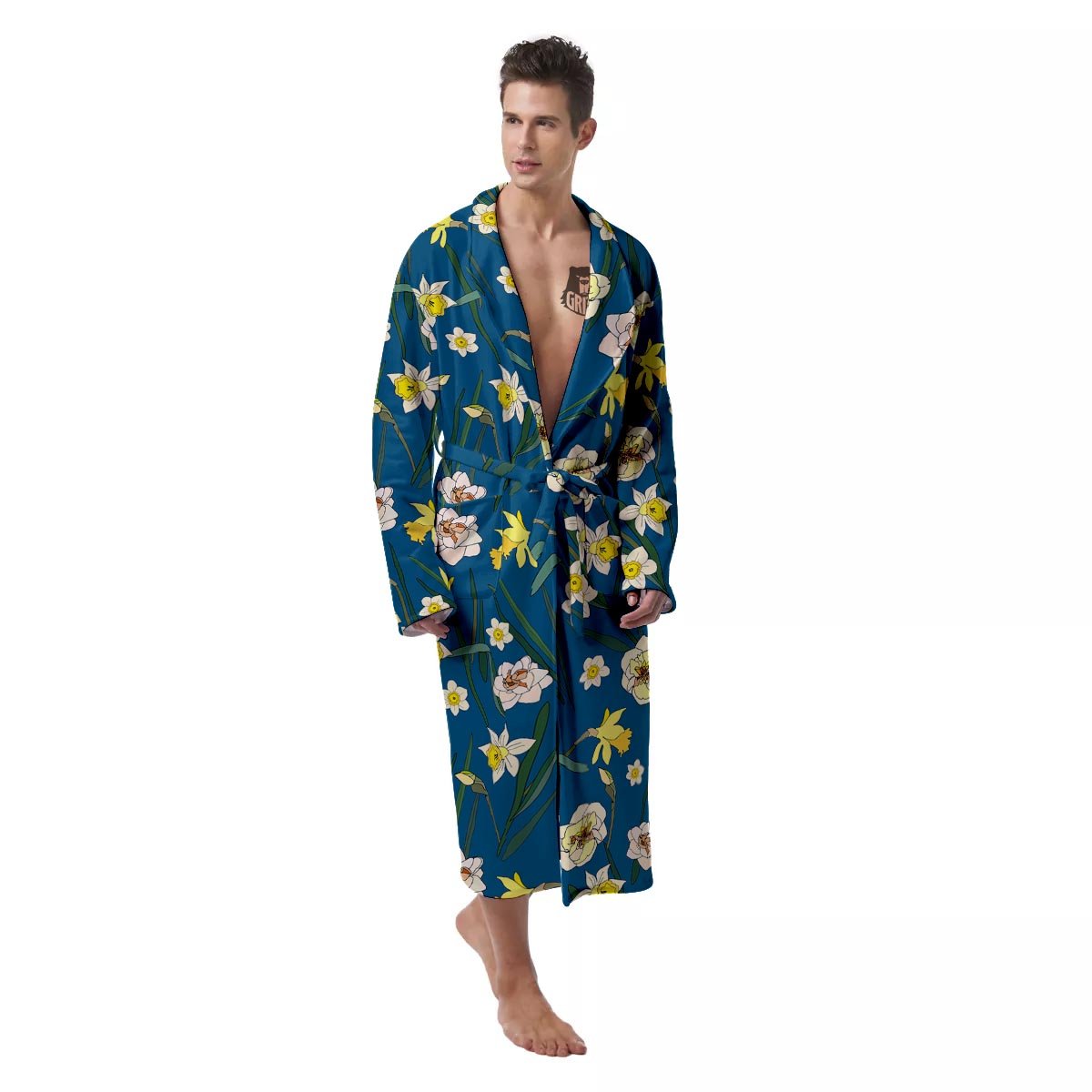 Flower Spring Daffodil Print Pattern Men's Robe-grizzshop