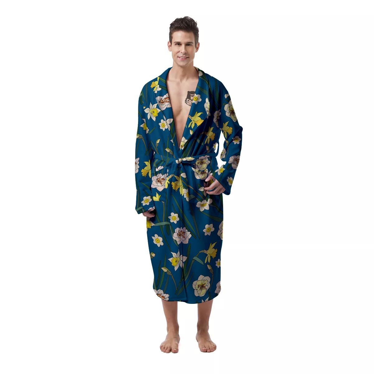 Flower Spring Daffodil Print Pattern Men's Robe-grizzshop