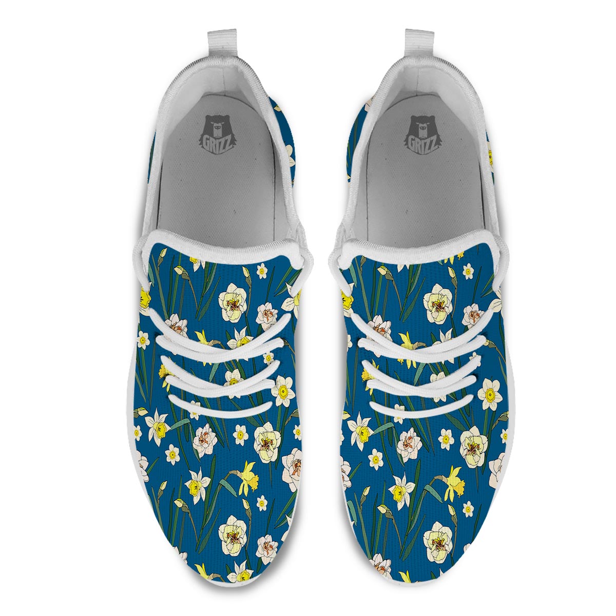 Flower Spring Daffodil Print Pattern White Athletic Shoes-grizzshop
