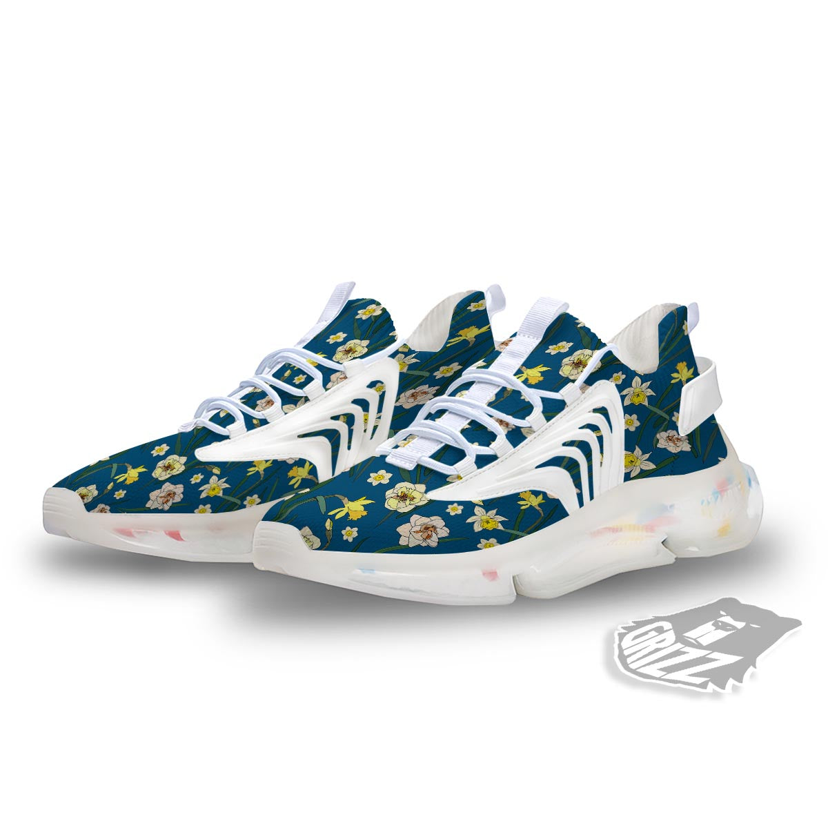 Flower Spring Daffodil Print Pattern White Gym Shoes-grizzshop
