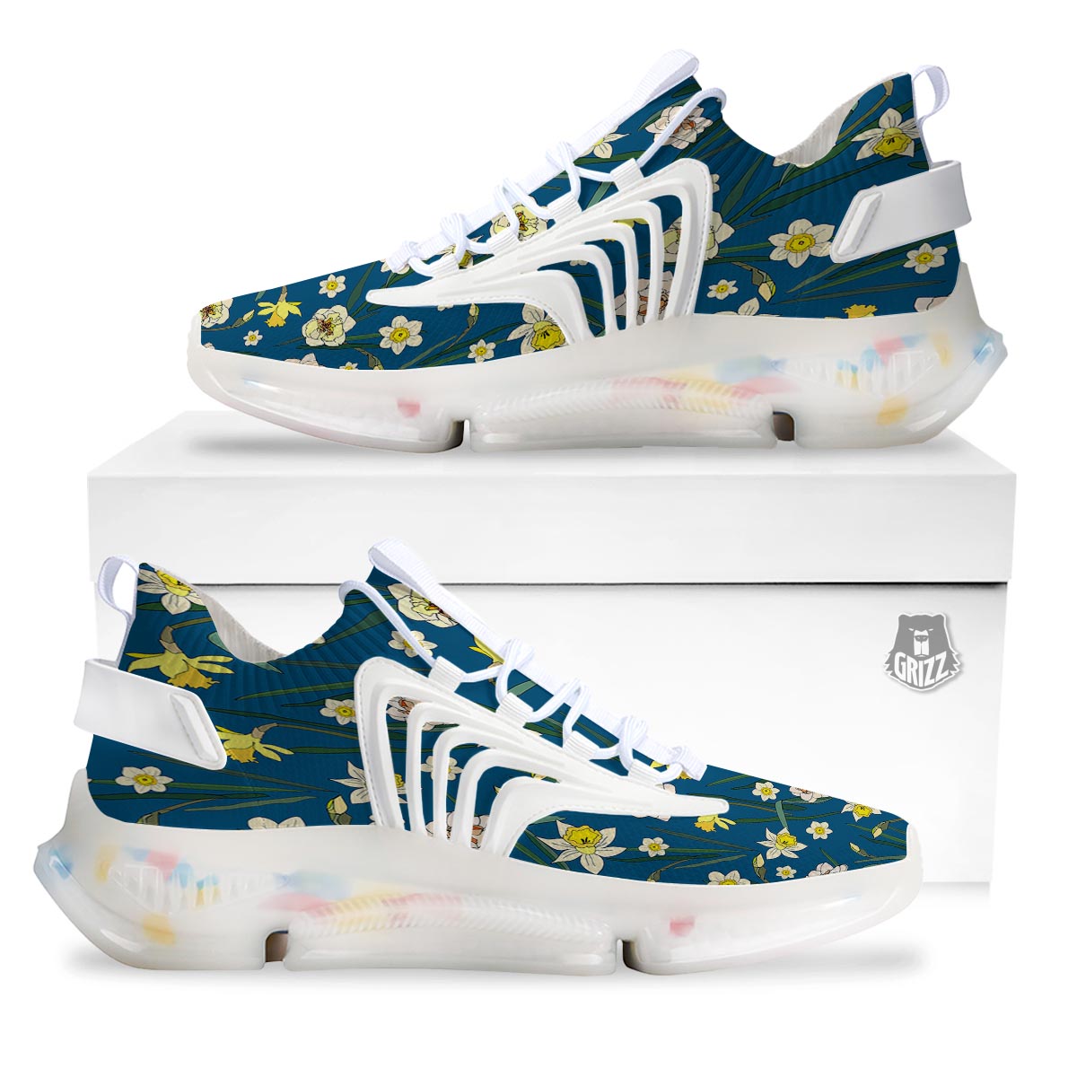 Flower Spring Daffodil Print Pattern White Gym Shoes-grizzshop