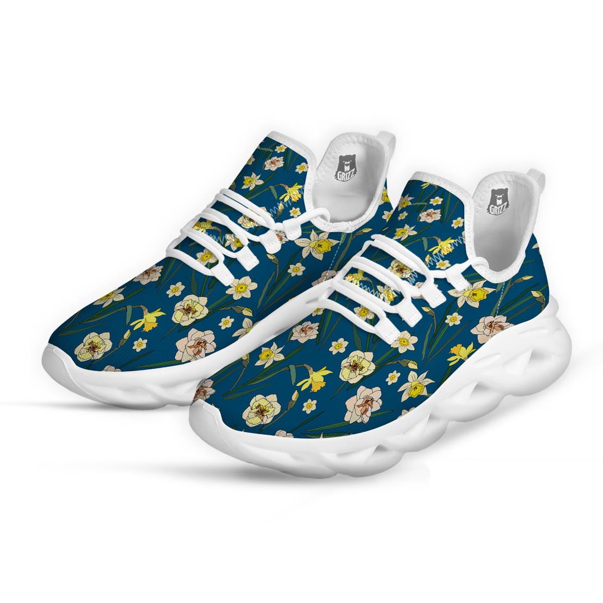 Flower Spring Daffodil Print Pattern White Running Shoes-grizzshop