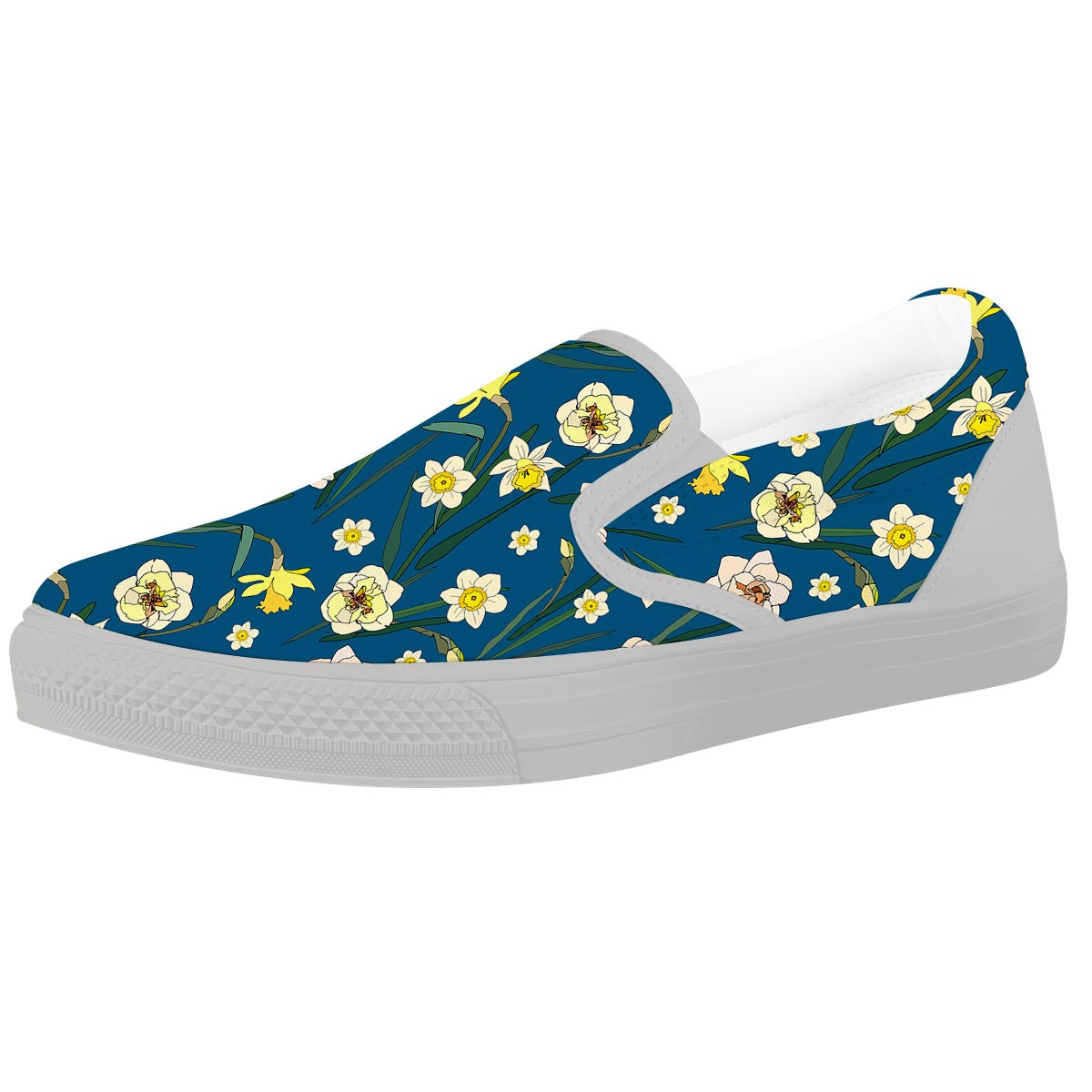 Flower Spring Daffodil Print Pattern White Slip On Shoes-grizzshop