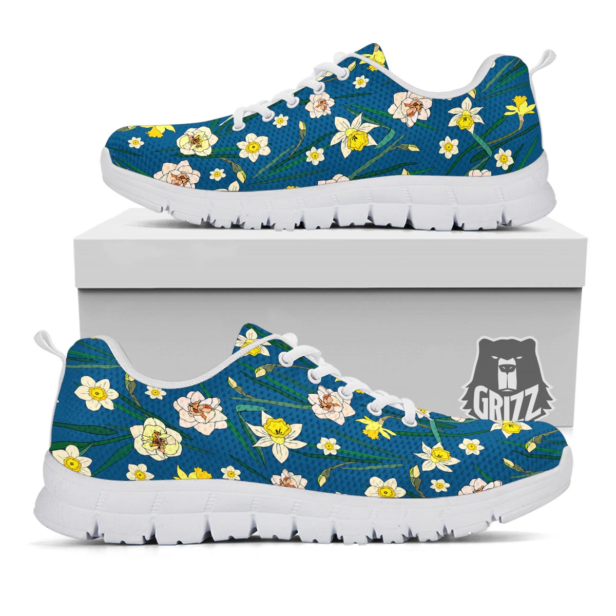 Flower Spring Daffodil Print Pattern White Sneaker-grizzshop