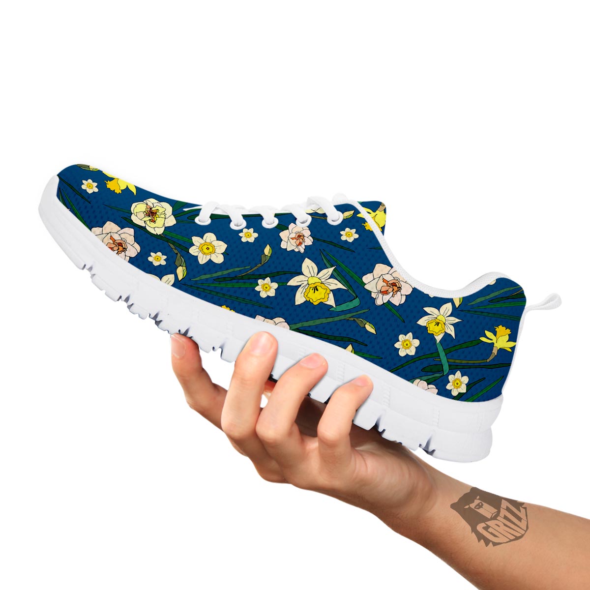 Flower Spring Daffodil Print Pattern White Sneaker-grizzshop