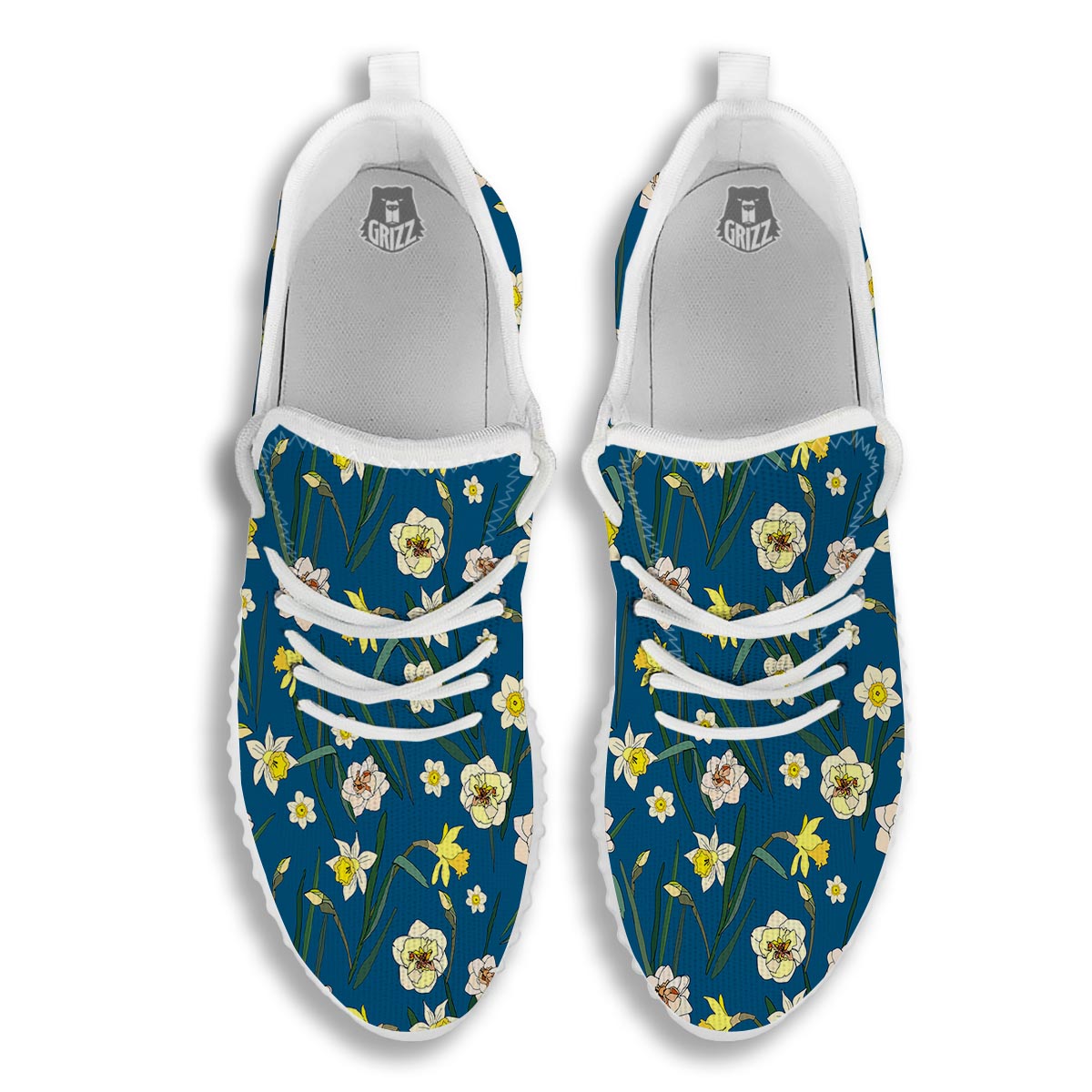 Flower Spring Daffodil Print Pattern White Walking Shoes-grizzshop