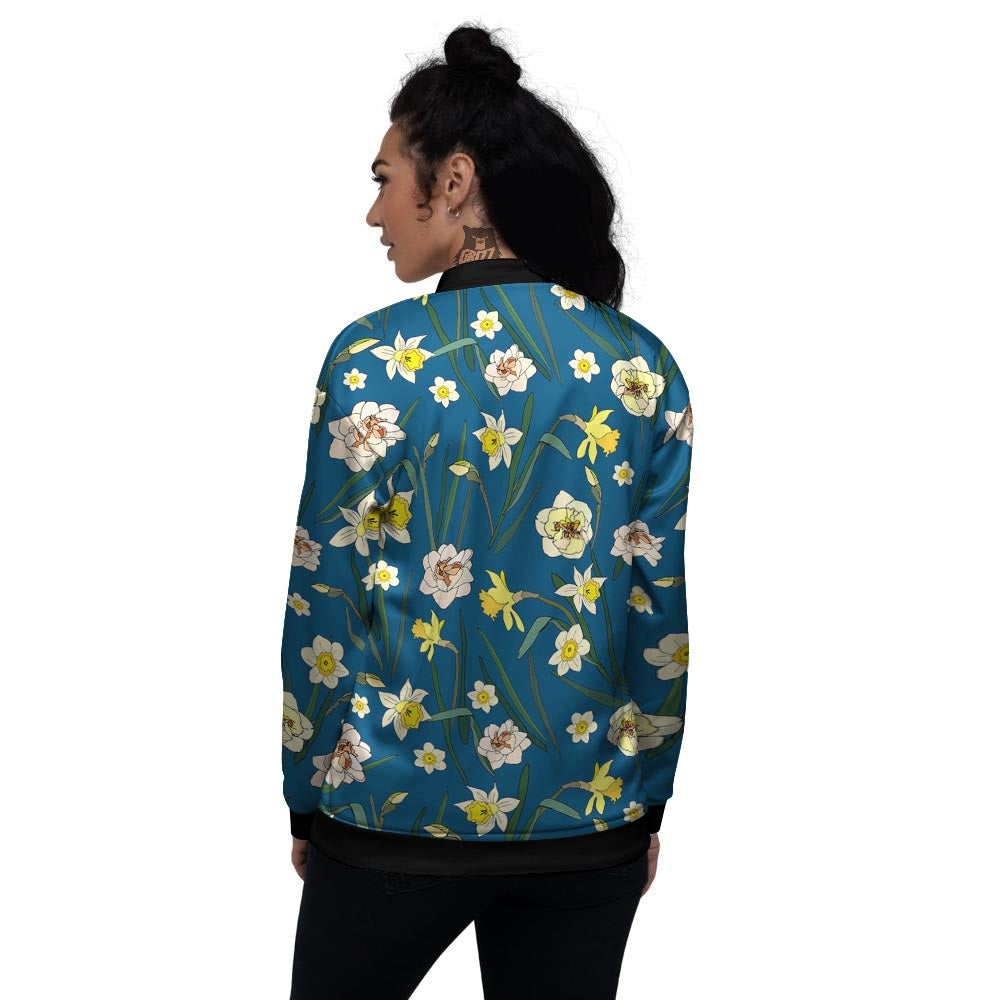 Flower Spring Daffodil Print Pattern Women's Bomber Jacket-grizzshop