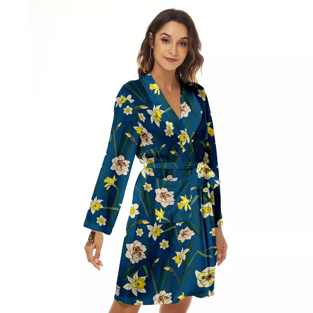 Flower Spring Daffodil Print Pattern Women's Robe-grizzshop