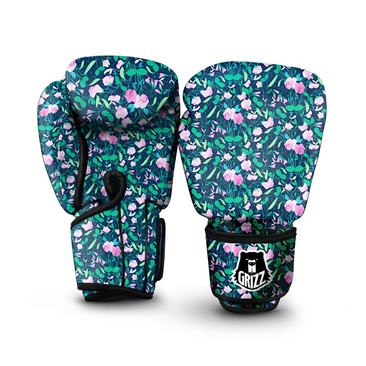 Flower Sweet Pea Print Pattern Boxing Gloves-grizzshop