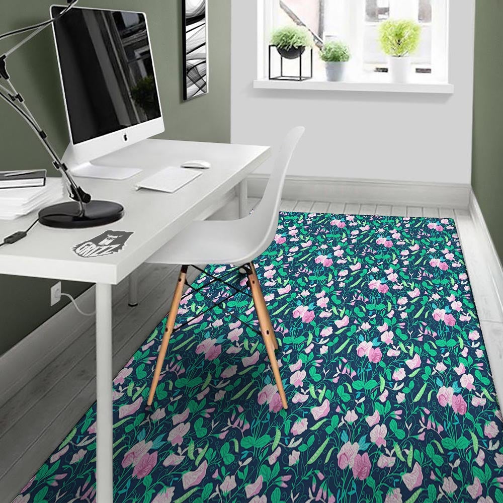 Flower Sweet Pea Print Pattern Floor Mat-grizzshop