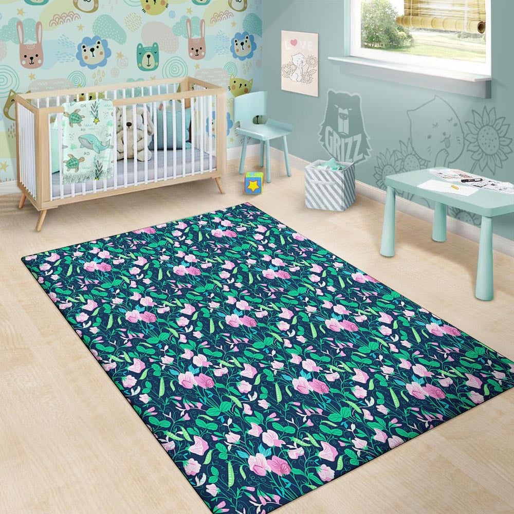 Flower Sweet Pea Print Pattern Floor Mat-grizzshop