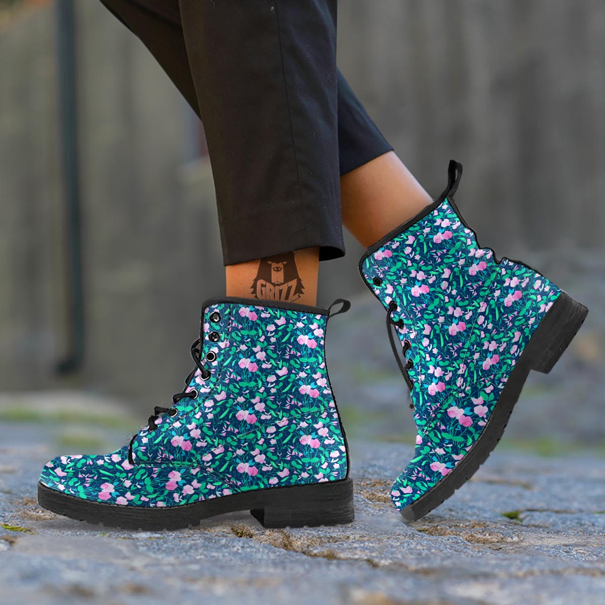 Flower Sweet Pea Print Pattern Leather Boots-grizzshop