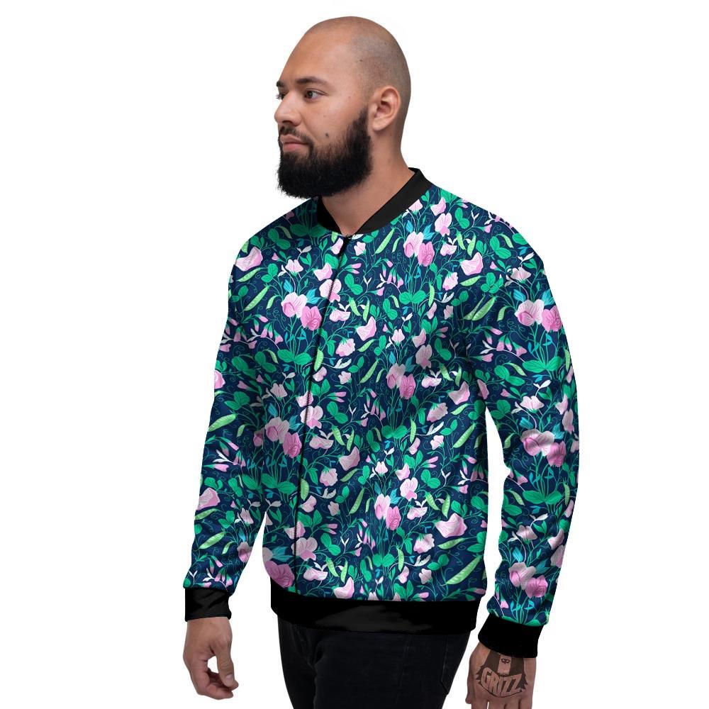 Flower Sweet Pea Print Pattern Men's Bomber Jacket-grizzshop