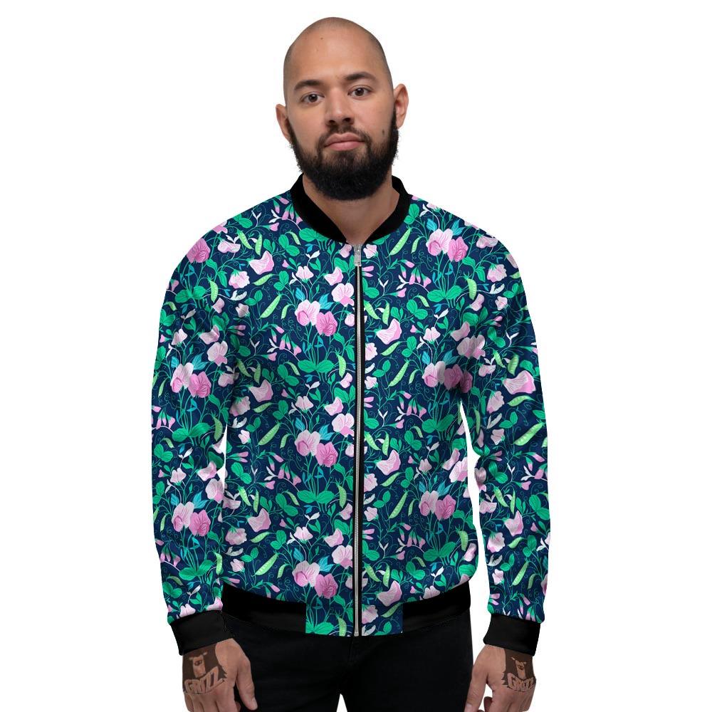 Flower Sweet Pea Print Pattern Men's Bomber Jacket-grizzshop