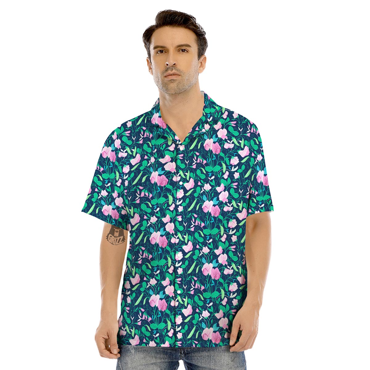 Flower Sweet Pea Print Pattern Men's Hawaiian Shirt-grizzshop