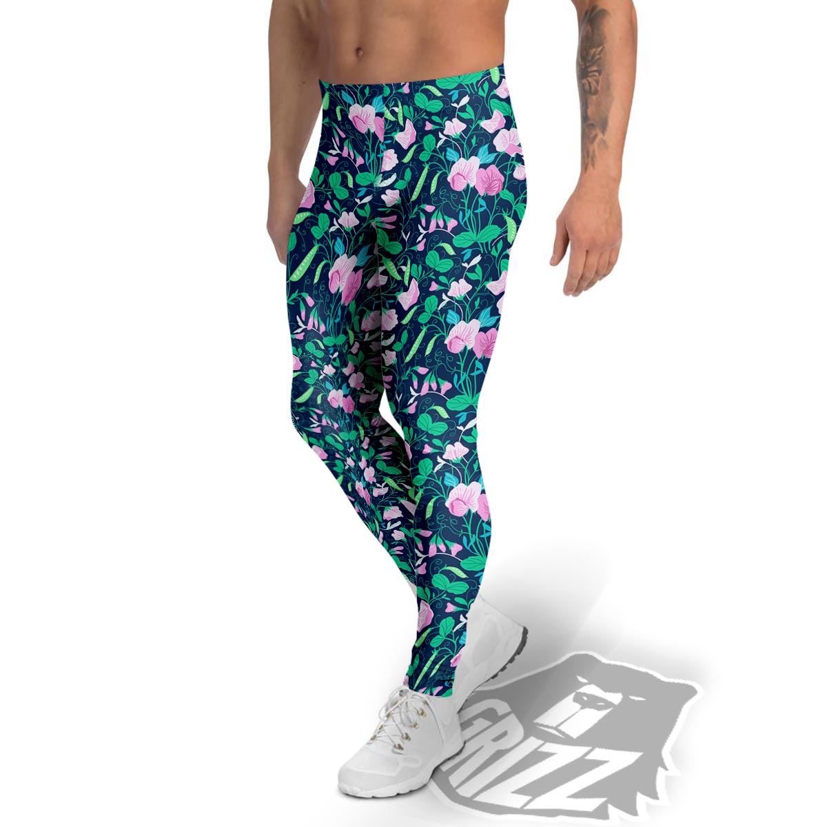 Flower Sweet Pea Print Pattern Men's Leggings-grizzshop