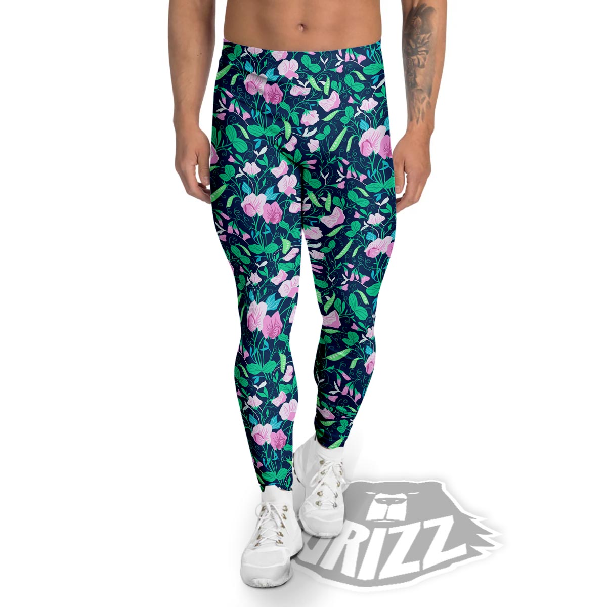 Flower Sweet Pea Print Pattern Men's Leggings-grizzshop