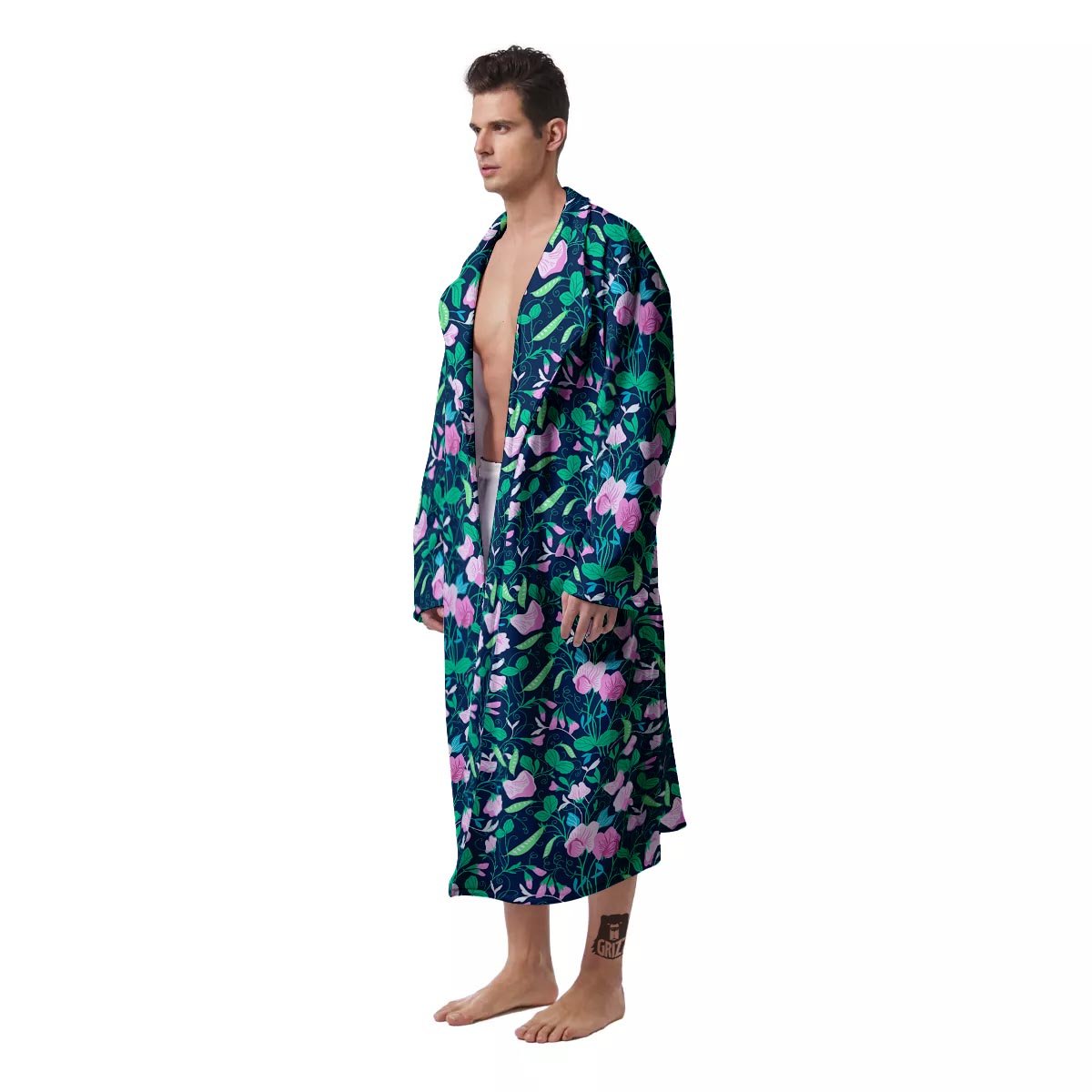 Flower Sweet Pea Print Pattern Men's Robe-grizzshop