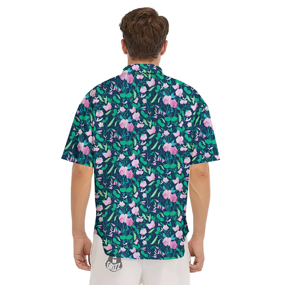 Flower Sweet Pea Print Pattern Men's Short Sleeve Shirts-grizzshop