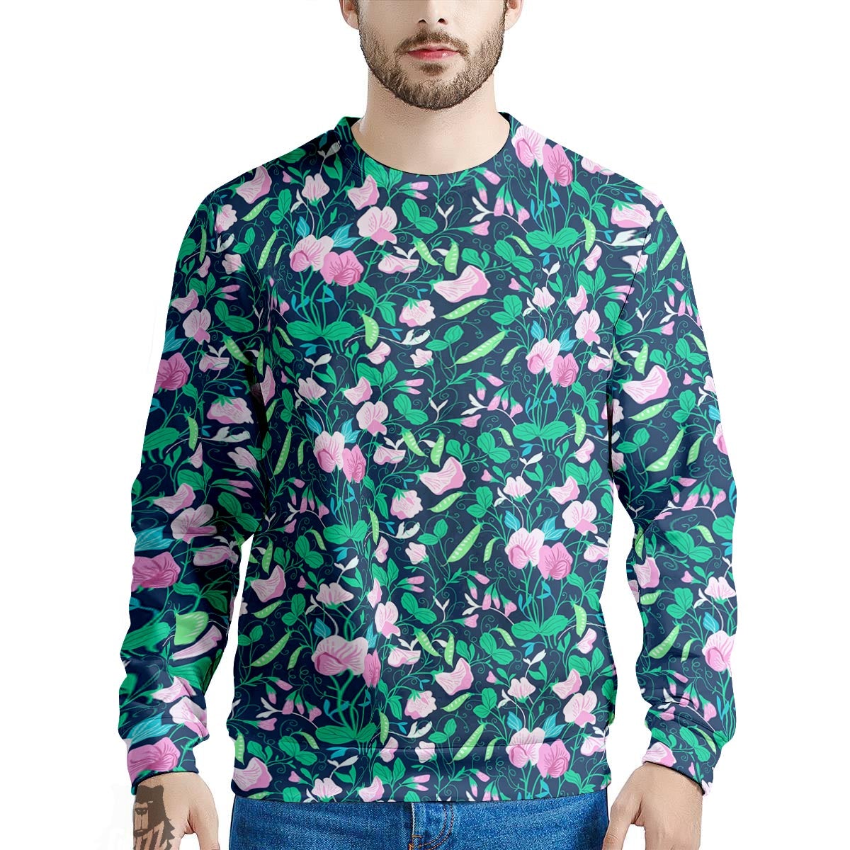 Flower Sweet Pea Print Pattern Men's Sweatshirt-grizzshop