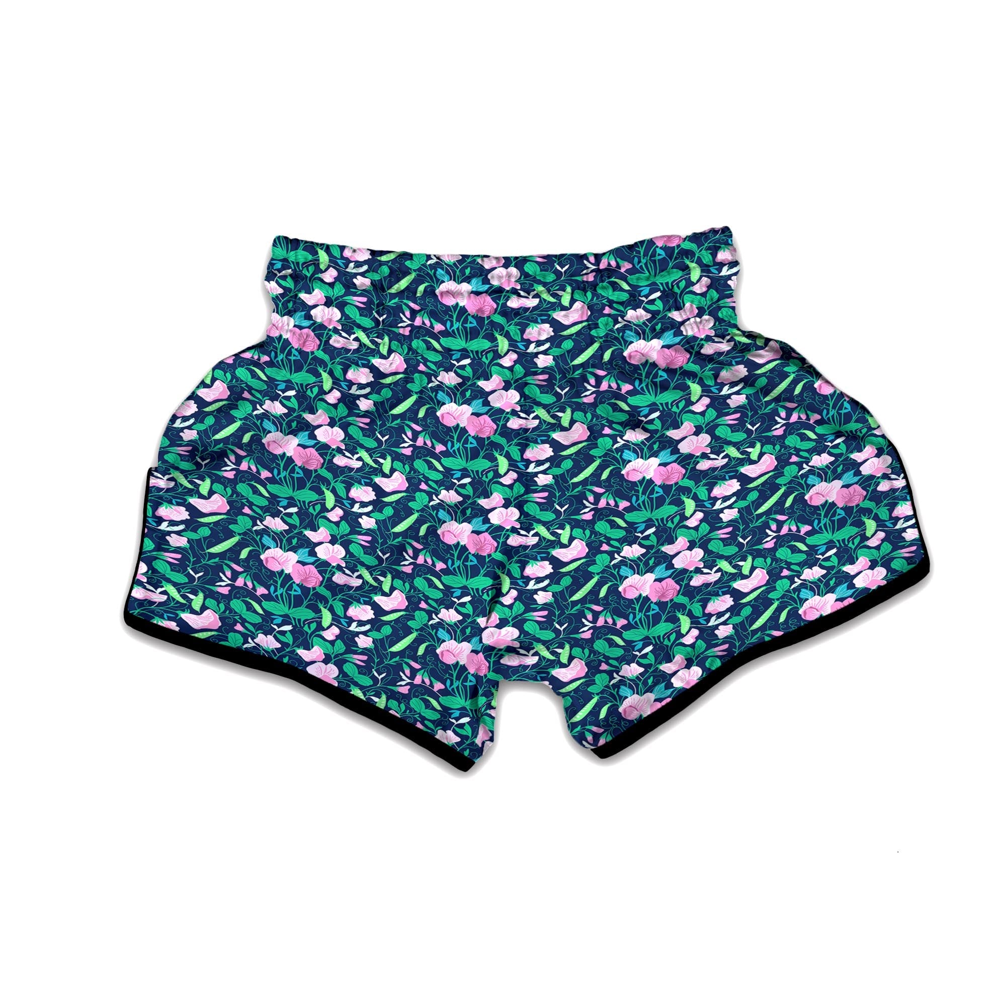 Flower Sweet Pea Print Pattern Muay Thai Boxing Shorts-grizzshop