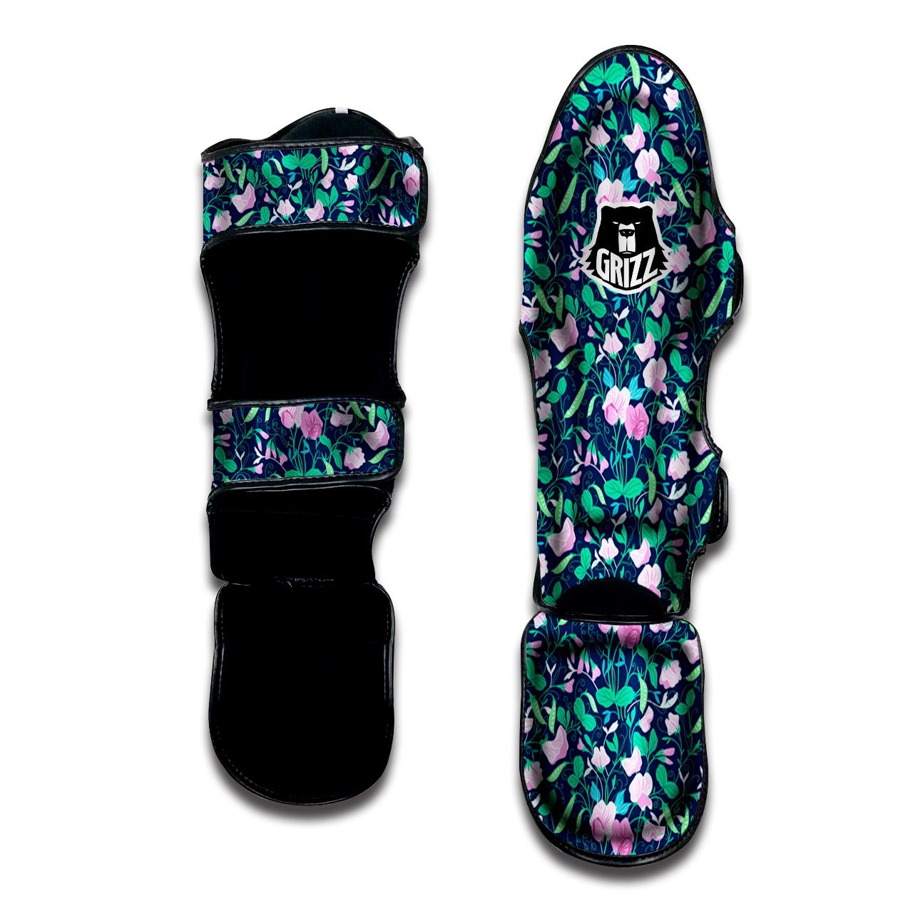 Flower Sweet Pea Print Pattern Muay Thai Shin Guards-grizzshop