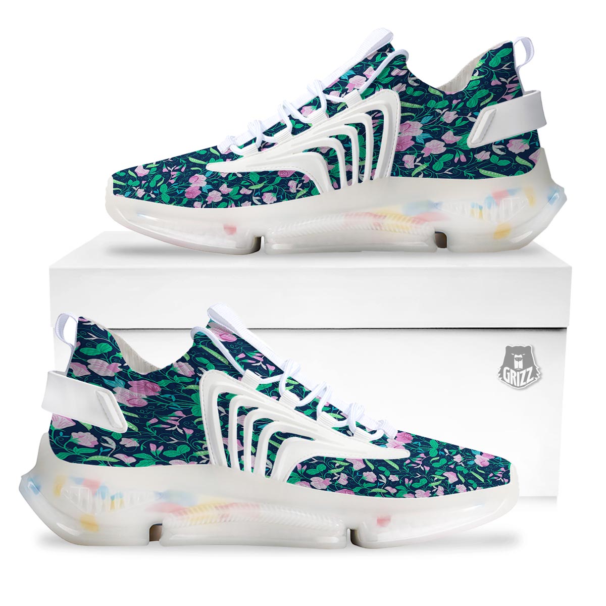 Flower Sweet Pea Print Pattern White Gym Shoes-grizzshop