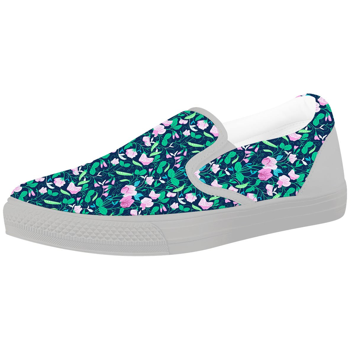 Flower Sweet Pea Print Pattern White Slip On Shoes-grizzshop