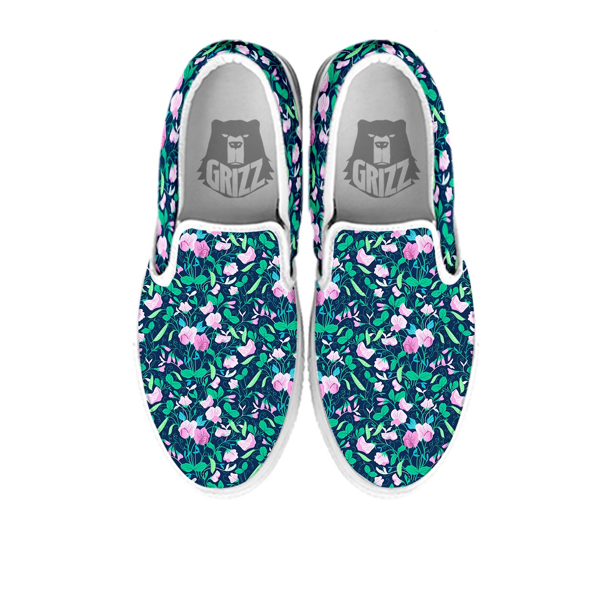 Flower Sweet Pea Print Pattern White Slip On Shoes-grizzshop