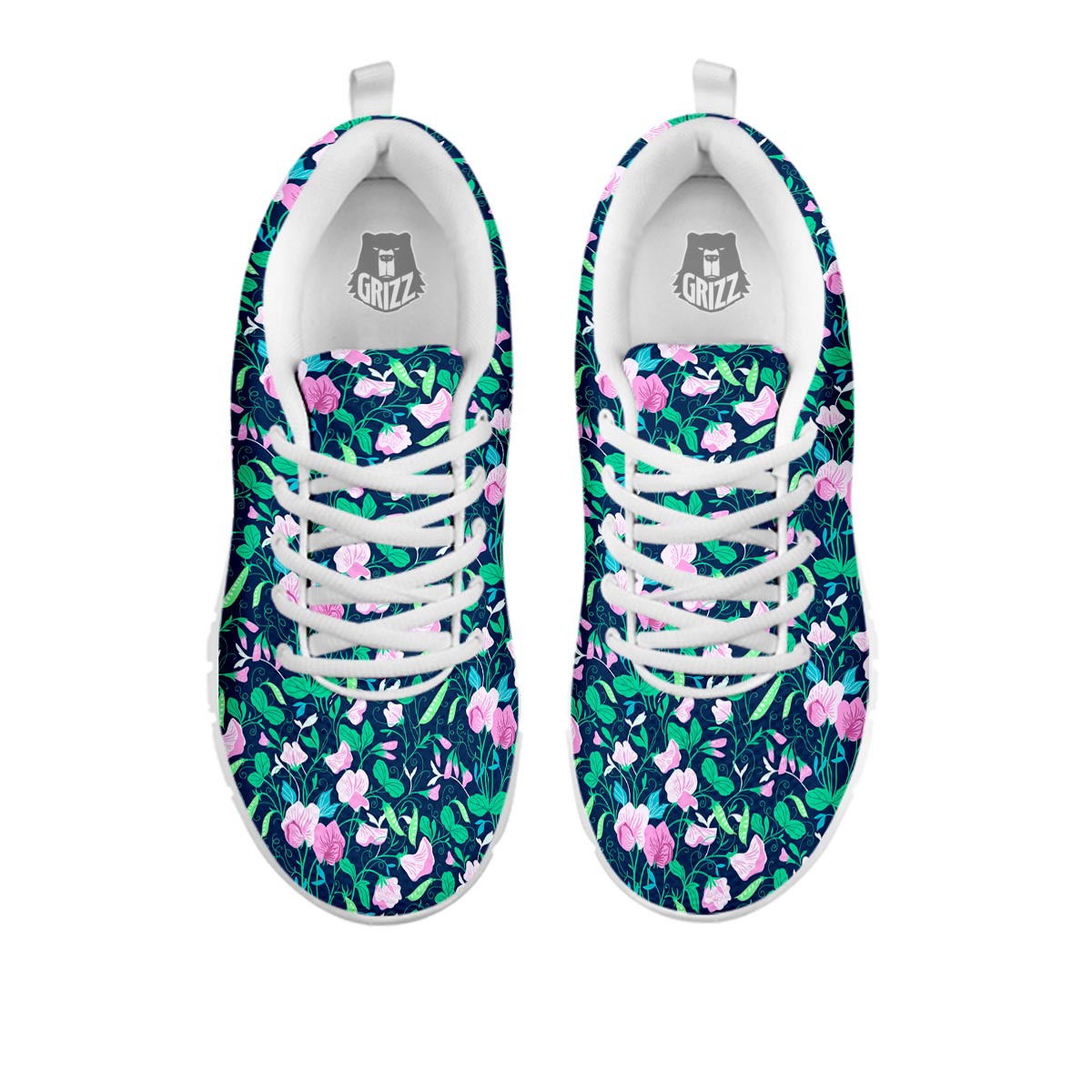 Flower Sweet Pea Print Pattern White Sneaker-grizzshop