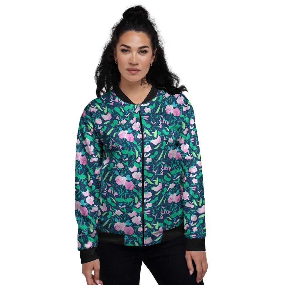 Flower Sweet Pea Print Pattern Women's Bomber Jacket-grizzshop