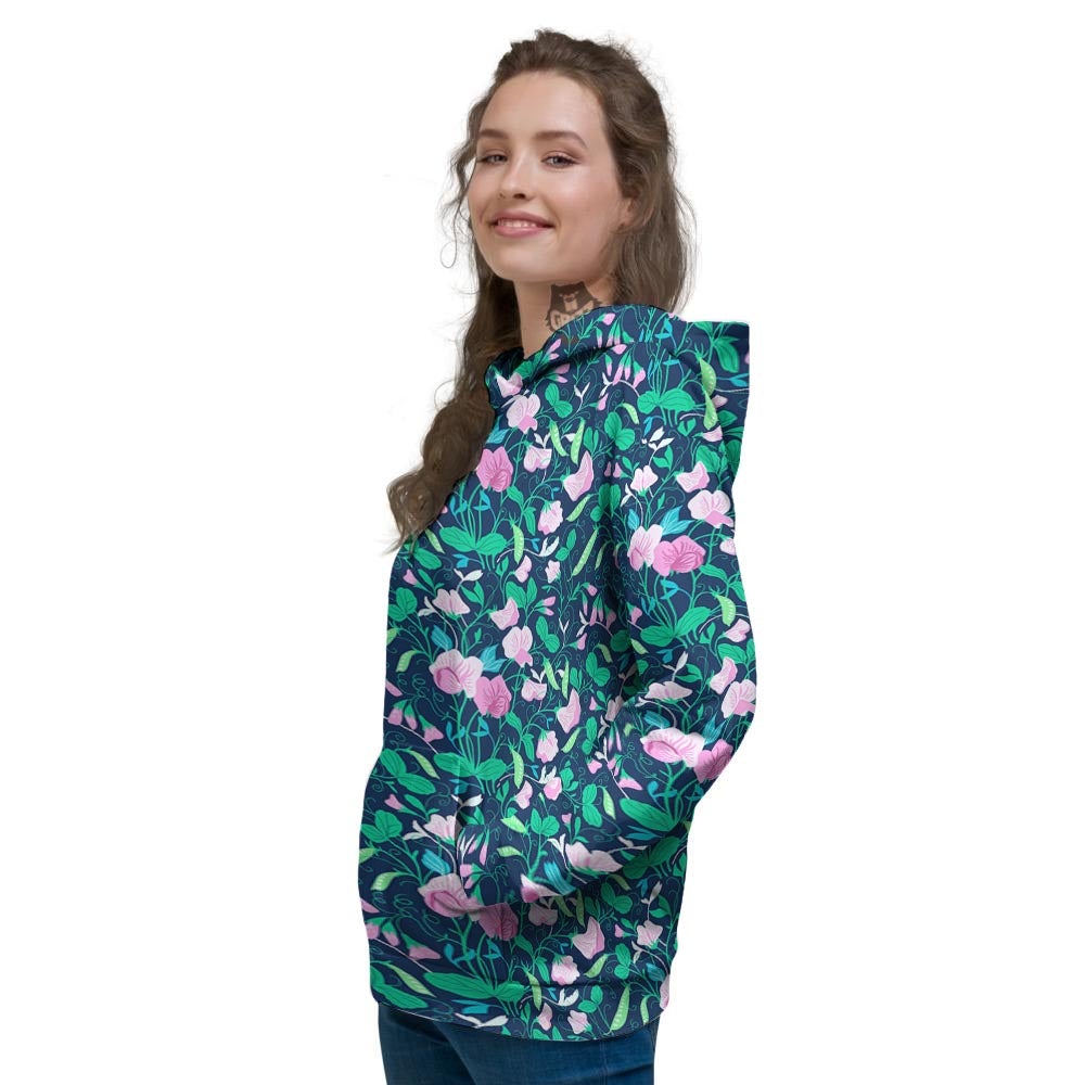 Flower Sweet Pea Print Pattern Women's Hoodie-grizzshop