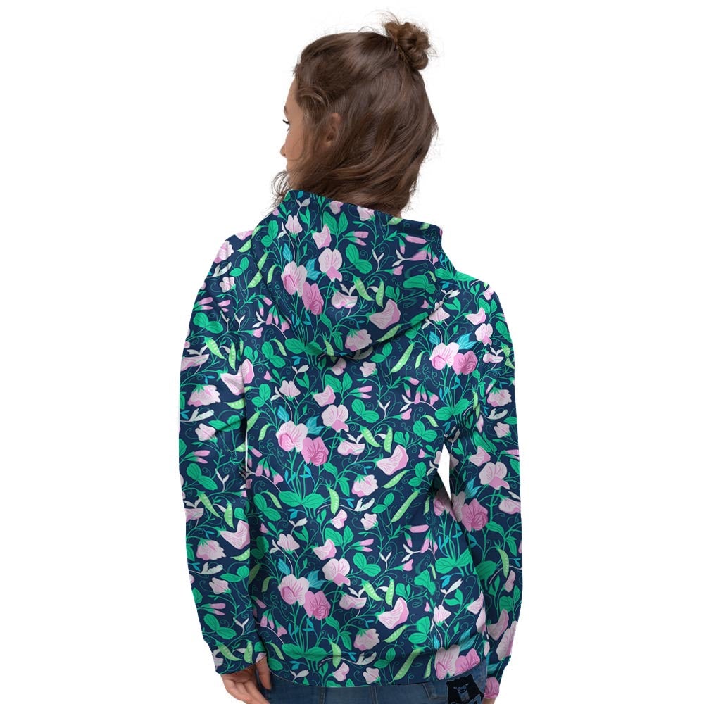 Flower Sweet Pea Print Pattern Women's Hoodie-grizzshop