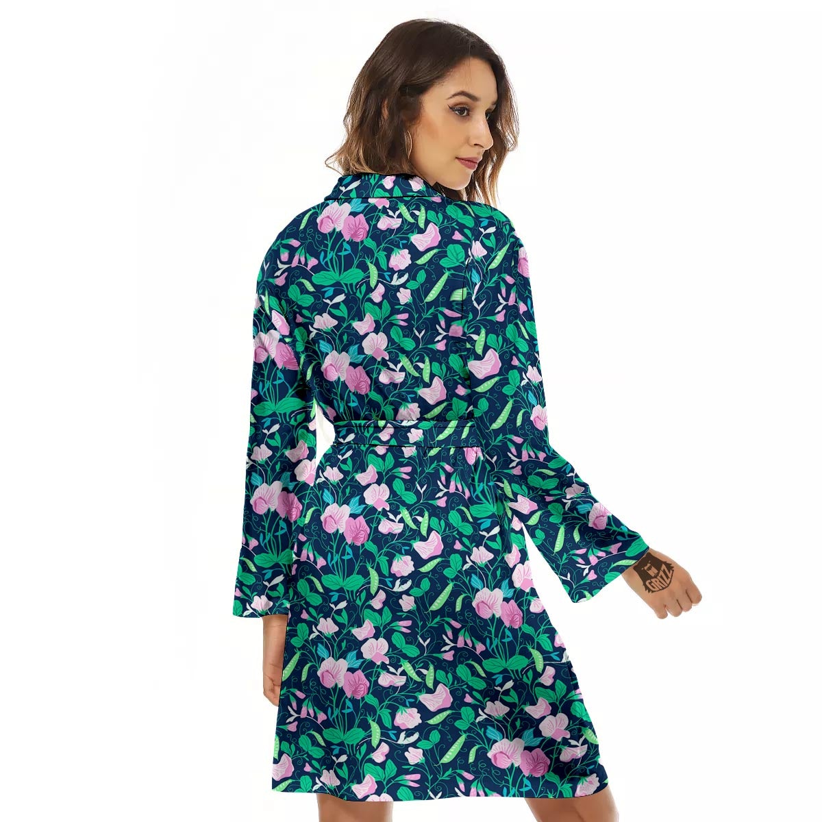 Flower Sweet Pea Print Pattern Women's Robe-grizzshop