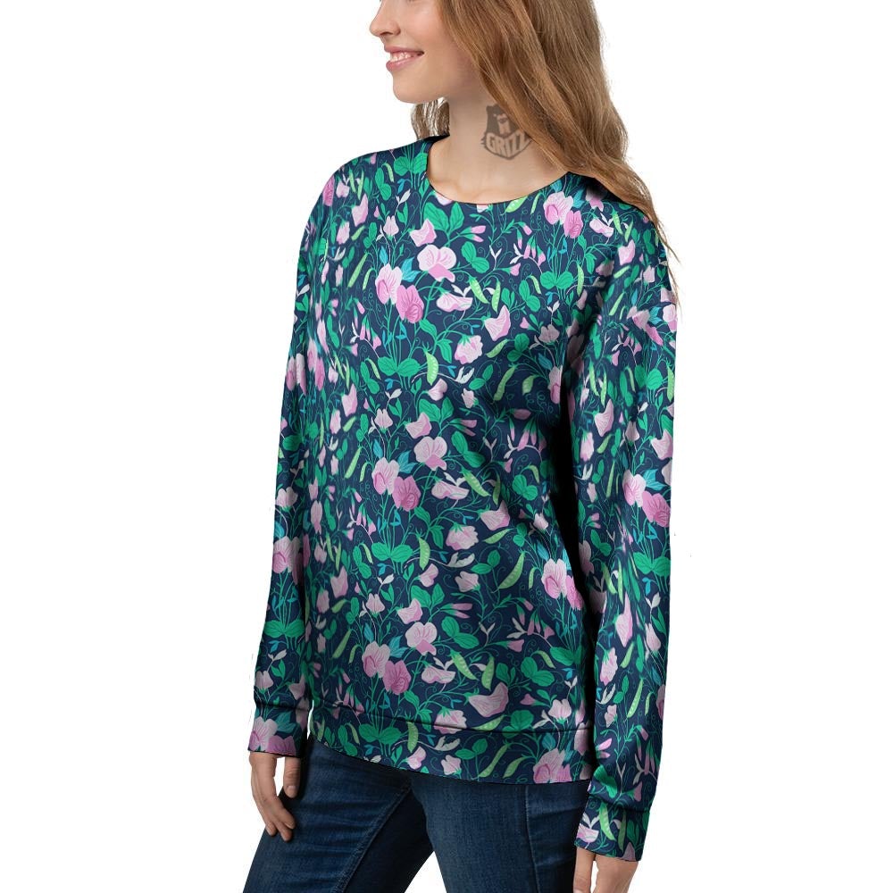 Flower Sweet Pea Print Pattern Women's Sweatshirt-grizzshop