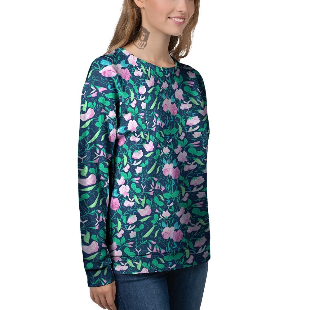 Flower Sweet Pea Print Pattern Women's Sweatshirt-grizzshop