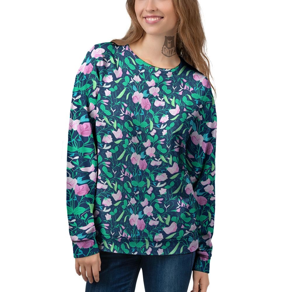 Flower Sweet Pea Print Pattern Women's Sweatshirt-grizzshop