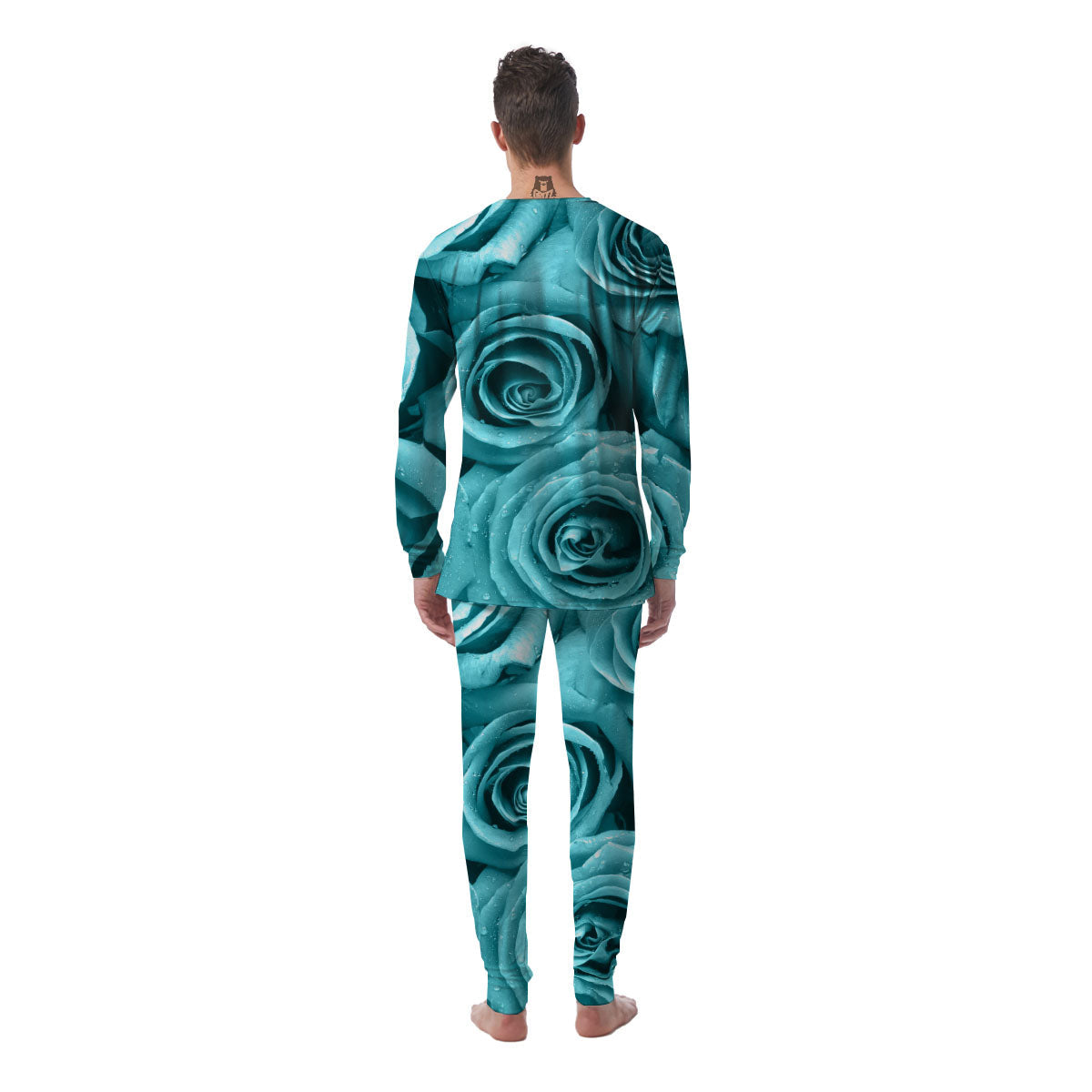 Flower Turquoise Rose Print Men's Pajamas-grizzshop