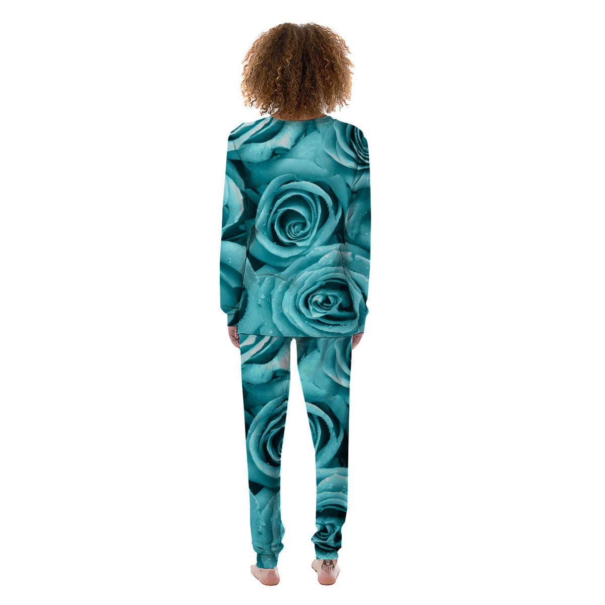 Flower Turquoise Rose Print Women's Pajamas-grizzshop