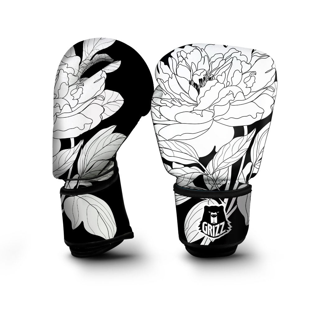 Flower White And Black Print Boxing Gloves-grizzshop