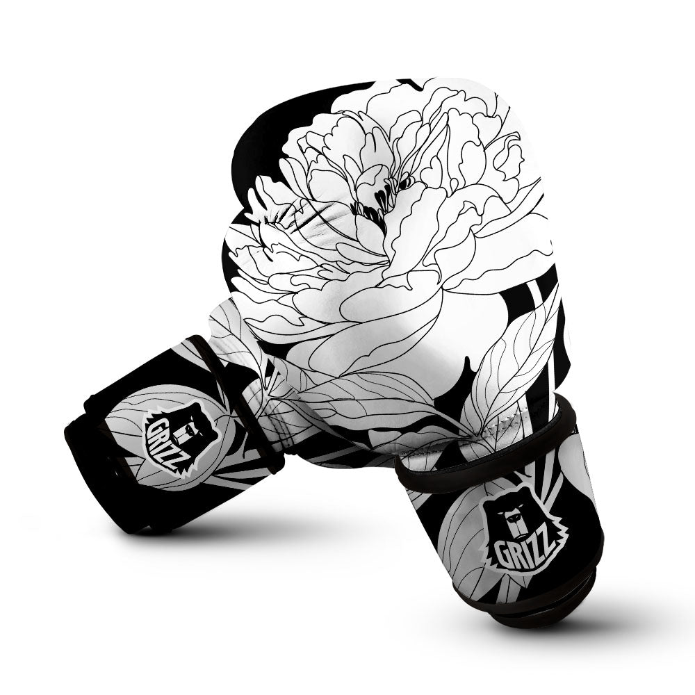 Flower White And Black Print Boxing Gloves-grizzshop