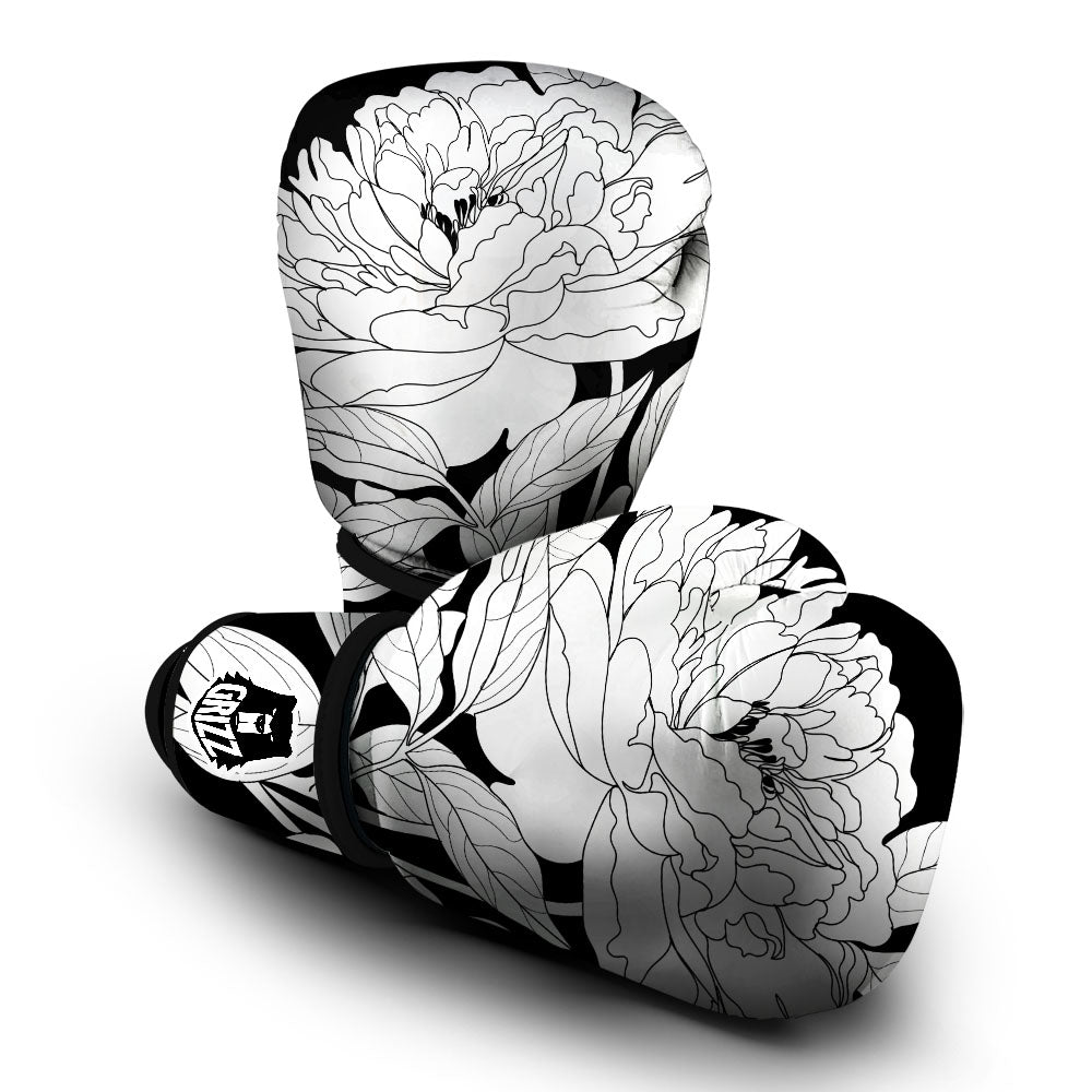 Flower White And Black Print Boxing Gloves-grizzshop