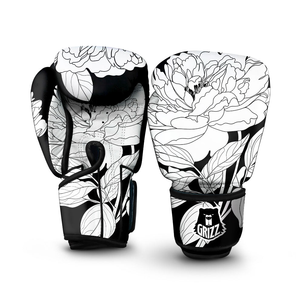 Flower White And Black Print Boxing Gloves-grizzshop