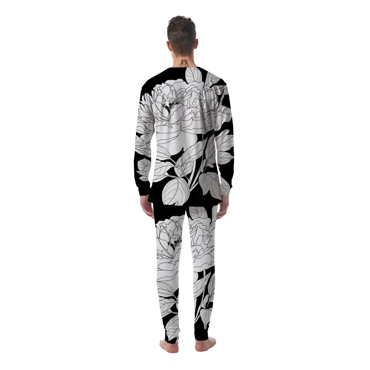 Flower White And Black Print Men's Pajamas-grizzshop