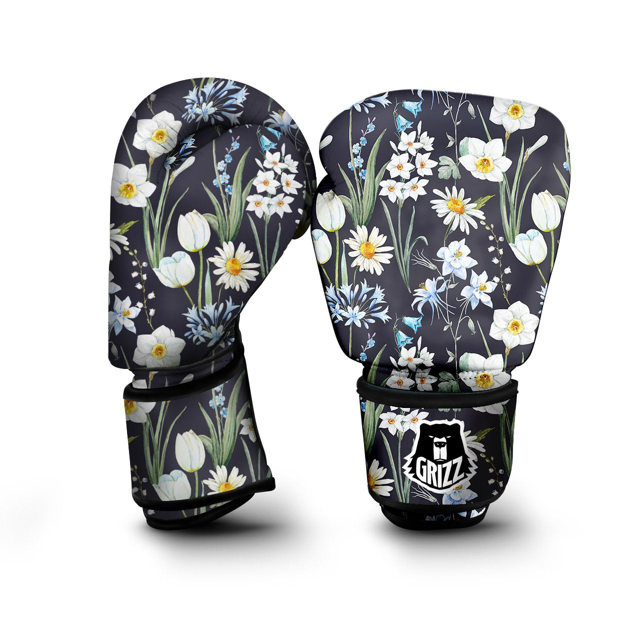 Flower White Daffodil Print Pattern Boxing Gloves-grizzshop