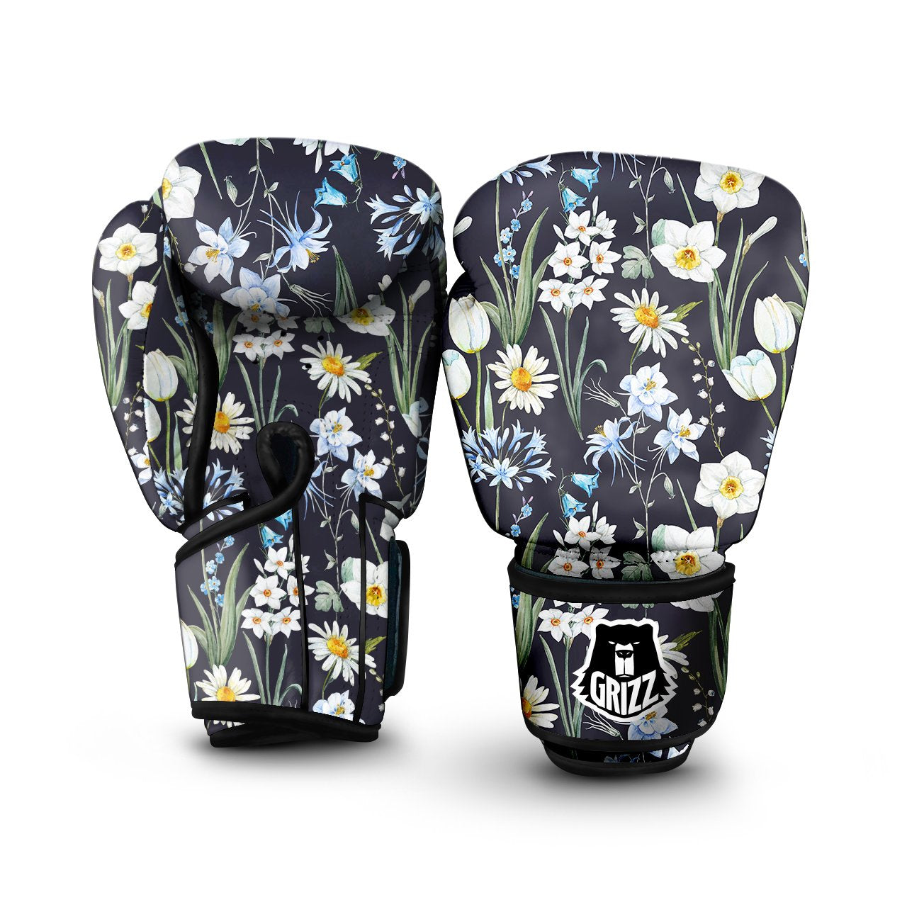 Flower White Daffodil Print Pattern Boxing Gloves-grizzshop